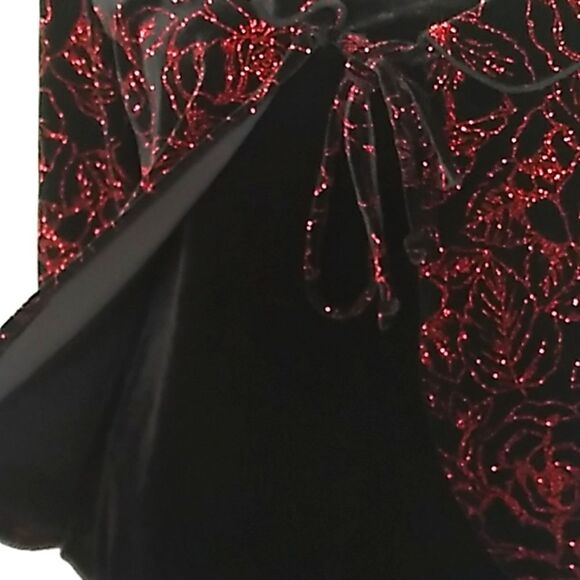 Notations Formal Black Velvet/Red Glitter Ruffled Overlay Blouse. Sz PM - Picture 6 of 9